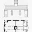 Photographic copy of drawing of side elevation and floor plan. Taken from 'The architecture of Scottish post-reformation churches' p105.