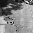 Oblique aerial view centred on the cropmarks of the plantation bank and field-system, taken from the ESE.