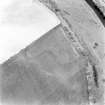Drumelzier Haugh, oblique aerial view taken from the E, centred on the cropmarks of a ring ditch and possible souterrain.  A standing stone is also visible in the same field.