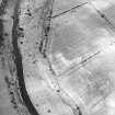 Oblique aerial view centred on the standing stone and the cropmarks of the ring-ditch and souterrain, taken from the W.