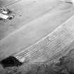 Oblique aerial view centred on the cropmarks of the fort, taken from the SSE.