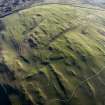 Oblique aerial view centred on the remains of the palisaded enclosure and sheepfolds, taken from the ENE.