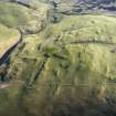 Oblique aerial view centred on the remains of the palisaded enclosure and sheepfolds, taken from the NE.