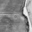 Oblique aerial view centred on the cropmarks of the ring-ditch with possible enclosure and cropmarks adjacent, taken from the NW.