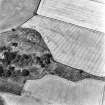 Rock Plantation, oblique aerial view, taken from the SE, centred on a possible fort and cropmarks.