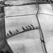 Oblique aerial view centred on the soilmarks of the Roman fort, taken from the W.