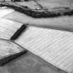 Oblique aerial view centred on the cropmarks of the settlement and enclosure, taken from the NE.