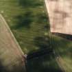 Oblique aerial view centred on the crop marks of the settlement, with the crop marks of the enclosure and rig adjacent, taken from the SSE.