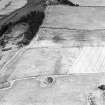 Oblique aerial view centred on the cropmarks of the pit-alignments with fort adjacent, taken from the SW.