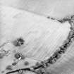 Oblique aerial view centred on the cropmarks of the nunnery with the burial-ground and the watermill and kiln adjacent, taken from the SW.