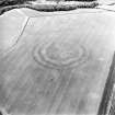 Oblique aerial view centred on the cropmarks of the fort, taken from the ESE.