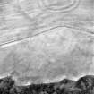 Oblique aerial view centred on the cropmarks of the field boundaries and cropmarks with fort adjacent, taken from the SW.
