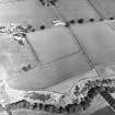 Oblique aerial view centred on the cropmarks with the farmhouse, steading and plantation adjacent, taken from the WSW