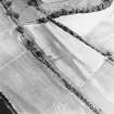 Wooden Home Farm Roman temporary camp, oblique aerial view, taken from the NW, showing the NE angle in the centre right of the photograph. Cropmarks including those of pits are visible in the centre.