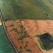 Oblique aerial view centred on the cropmarks of the settlement, taken from the ENE.