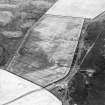 Oblique aerial view centred on the cropmarks of the trackway and linear cropmarks with the remains of the linear earthwork adjacent, taken from the NE.