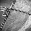 Oblique aerial view centred on the cropmarks of the settlement and enclosure, taken from the E.