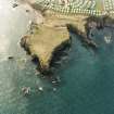 Oblique aerial view centred on the remains of the artillery fortification, taken from  the NE.