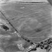 Innermessan, oblique aerial view, taken from the E, showing the cropmarks of a settlement, round houses, a possible enclosure and a pair of linear cropmarks.