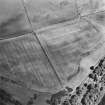 Oblique aerial view centred on the cropmarks of the Roman temporary camp with quarry pits adjacent, taken from the NW.