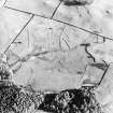 Oblique aerial view centred on the remains of the farmstead, field-system and rig with possible homestead and rig adjacent, taken from the NNW.