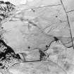 Oblique aerial view centred on the remains of the farmstead, field-system and rig with possible homestead and rig adjacent, taken from the WNW.