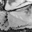 Oblique aerial view of Drumlanrig centred on the cropmarks of a Roman temporary camp with estate cottages, taken from the SW.