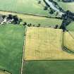 Oblique aerial view of Dalswinton, Bankhead, taken from the NE, centred on the cropmarks of Roman forts.  An enclosure, situated to the SE, is visible in the centre left of the photograph.  A linear cropmark, situated to the SW of the forts, is visible inthe top centre of the photograph.