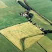 Oblique aerial view of Dalswinton, Bankhead, taken from the NNW, centred on the cropmarks of Roman forts.  An enclosure, situated to the SE, is visible in the centre of the photograph.