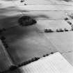 Oblique aerial view of Ward Law, taken from the S, centred on linear cropmarks and pits.  The cropmarks of a Roman Fort and 'Roman Signal Station', situated to the NNW of the linear cropmarks, are visible in the top centre of the photograph.