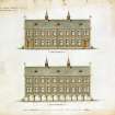 Photographic copy of coloured drawing of North and South elevations of Free Church Normal School buildings in the grounds of Moray House