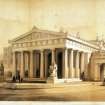 Photographic copy of colour lithograph showing view from South portico of Royal Institution.