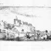 The Mound.
Photographic copy of sketched perspective view from East end of Princes Street, without proposed Arcade.
Insc: 'Plate No.5.  Sketch for Mr Trotters Proposed Improvement of the Mound, By Sir James Stuart Bart.'