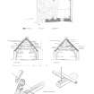 Cruck-framed Cottage, Morilemor, Tomatin. Phased plan, cross-sections and detail of timber joints; publication image