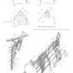 Publication image of DC9546 Axonometric views and sections showing trusses and canopied chimney of Badden Cottage