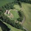 Oblique aerial view of the remains of Norham Caste, Northumberland, England.
