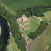 Oblique aerial view of the remains of Norham Caste, Northumberland, England.