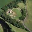 Oblique aerial view of the remains of Norham Caste, Northumberland, England.
