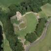 Oblique aerial view of the remains of Norham Caste, Northumberland, England.
