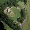 Oblique aerial view of the remains of Norham Caste, Northumberland, England.
