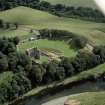 Oblique aerial view of the remains of Norham Caste, Northumberland, England. 
