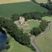 Oblique aerial view of the remains of Norham Caste, Northumberland, England. 
