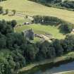 Oblique aerial view of the remains of Norham Caste, Northumberland, England.
