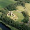 Oblique aerial view of the remains of Norham Caste, Northumberland, England.
