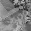 Oblique aerial view showing the cropmarks at Forteviot including enclosure, barrows, cemetery and ring-ditch.