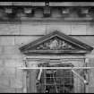 View of pediment with central motif dated 1724, Mavisbank House.