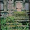 View from NE showing steps and stabilised remains of main block, Mavisbank House.