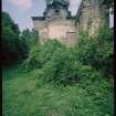 View from SW showing remains of pavilion and quadrant screen wall, Mavisbank House.