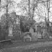 18th and 19th century stones in churchyard (manse in background), Keith Burgh