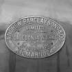 Ardrossan, Refinery & Bitumen Plant. Detail of makers nameplate on fireless locomotive (Andrew Barclay & Sons).